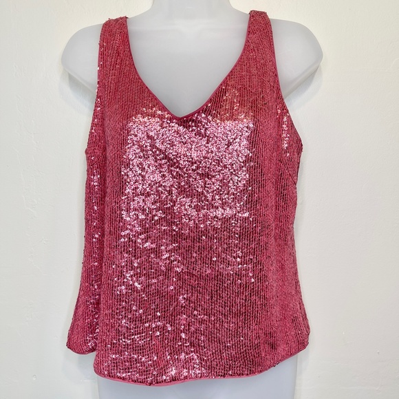 VTG Barbie Pink Sequin Retro Glam Crop V-Neck Tank Top - Picture 3 of 10